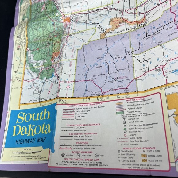 VTG. 1970 Highway Map South Dakota Smack Dab On The Old West Trail USA - Picture 8 of 8
